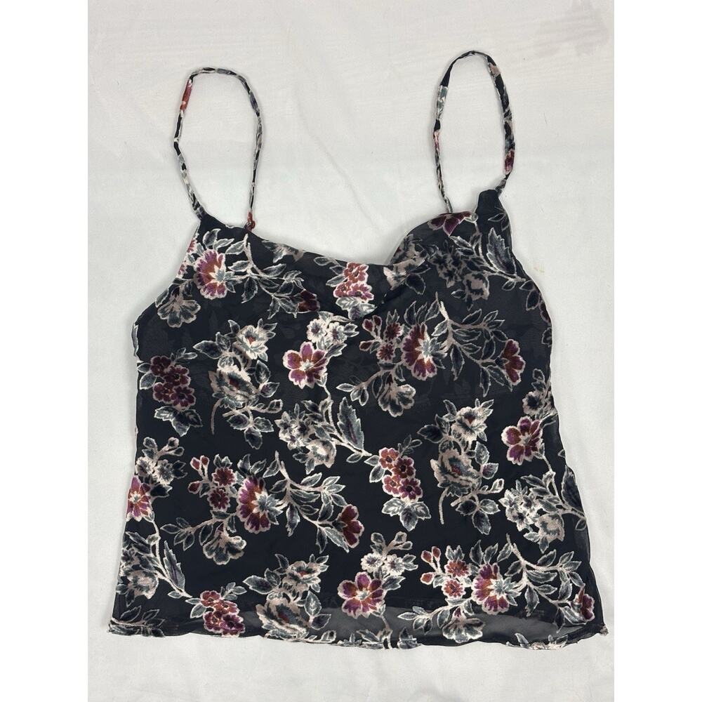 American Eagle Tank Whimsigoth Top XS Black Floral Burnout Velvet Cowl Neck Y2K